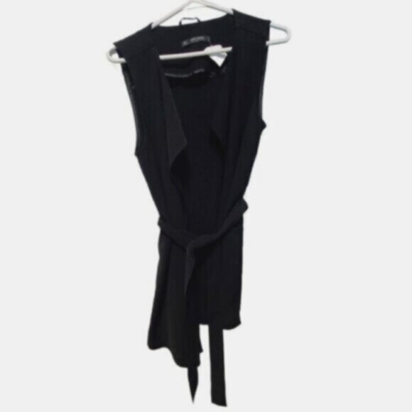 ZARA BASIC Women's Black Sleeveless Waterfall Wrap Belted Luxury Fall Vest Small - Picture 4 of 13